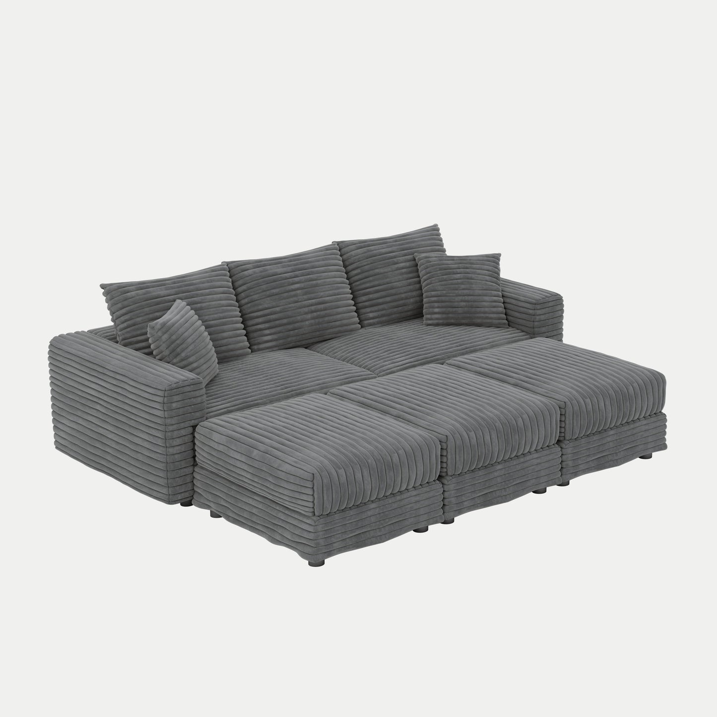 NEW Luxury Comfort Grey Plush Corduroy Fabric U Shaped Sectional Multi-functional Sofa Couch