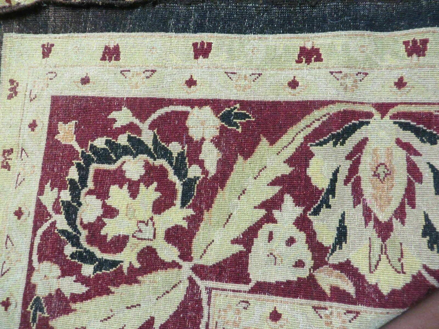 USED 11' X 15' Vintage Hand Knotted Indian Agra Wool Rug Hand Made Dark Brown Floral