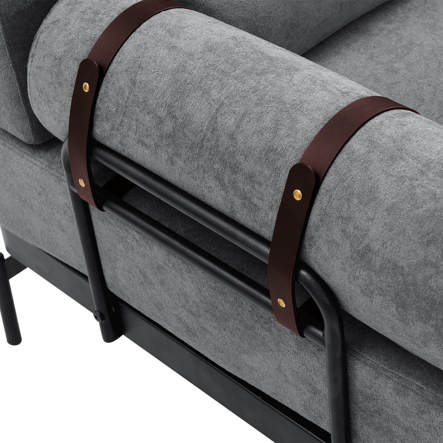 NEW Modern Grey Chenille 2 Seater Loveseat 59' Sofa Couch with USB Ports Unique Cylindrical Armrests