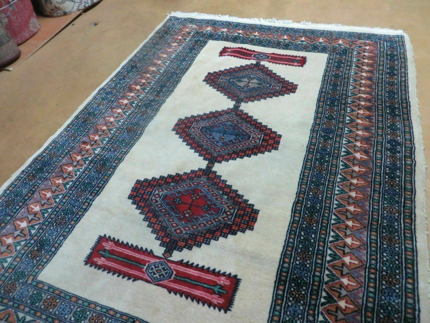 USED 4' X 6' Vintage Handmade Bokhara Turkoman Pakistan Wool Rug Carpet Nice
