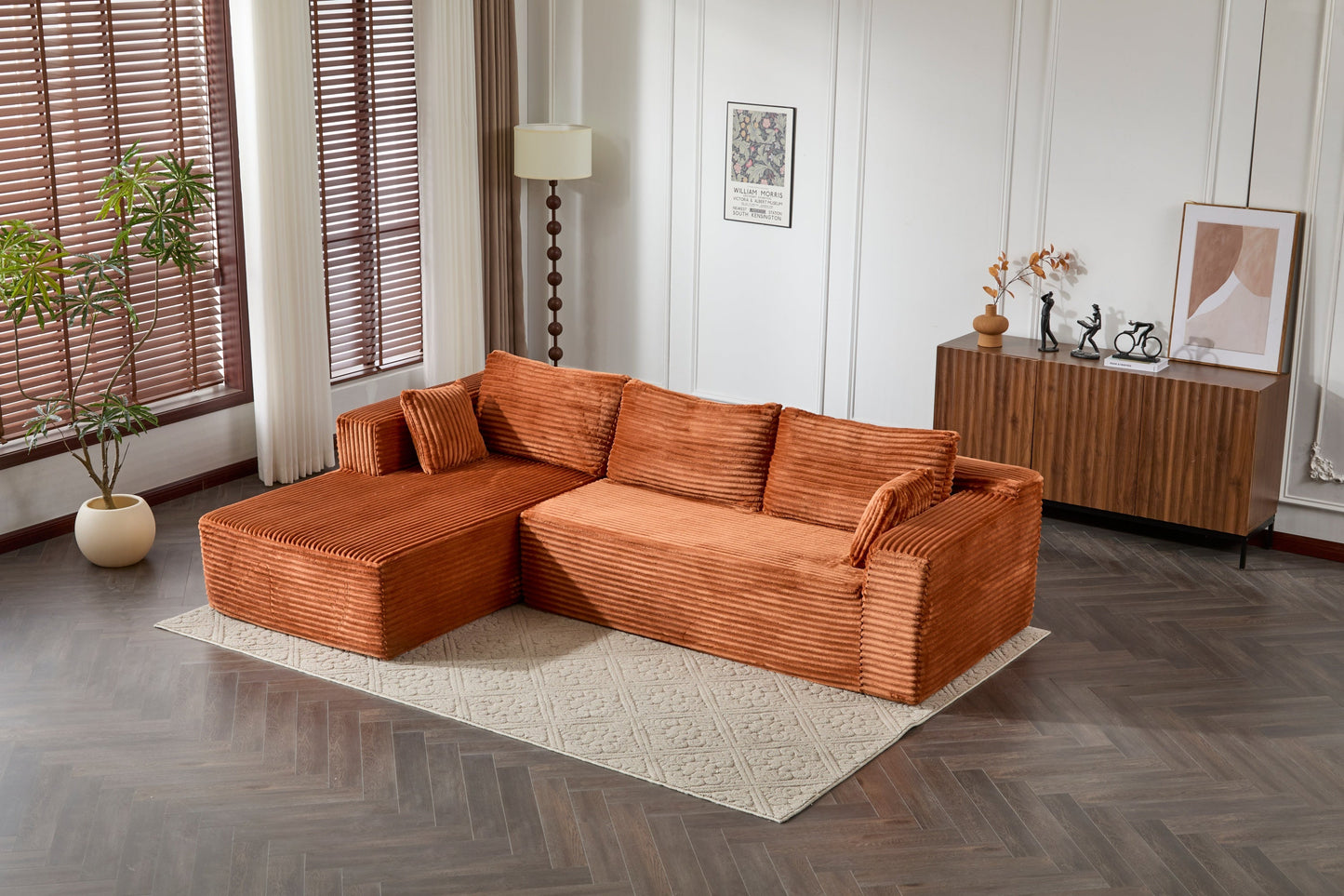 NEW Compression Sectional Couch with Comfy Chaise, Boneless L Shape Sofa with Deep Seat, Minimalist Modular Couches Sleeper for Living Room Bedroom Apartment Lounge,corduroy,Brown