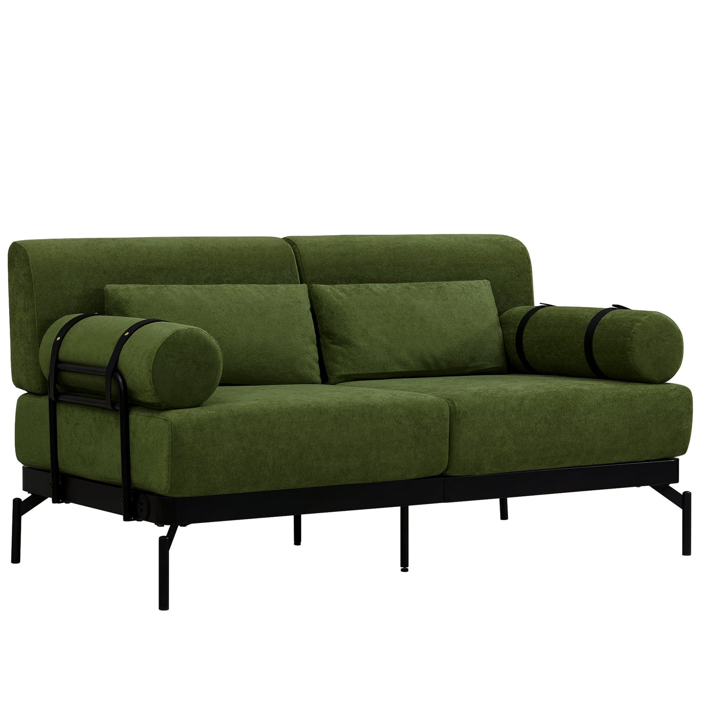 NEW Modern Green Chenille Foam 2 Seat Pillow Top Arms Metal Frame Loveseat
