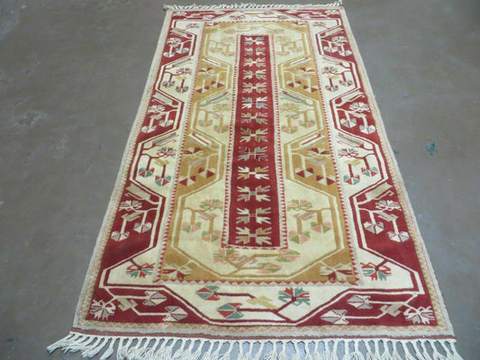 USED 4' X 6' Vintage Handmade Knotted Turkish Kazak Pattern Wool Rug Carpet Nice