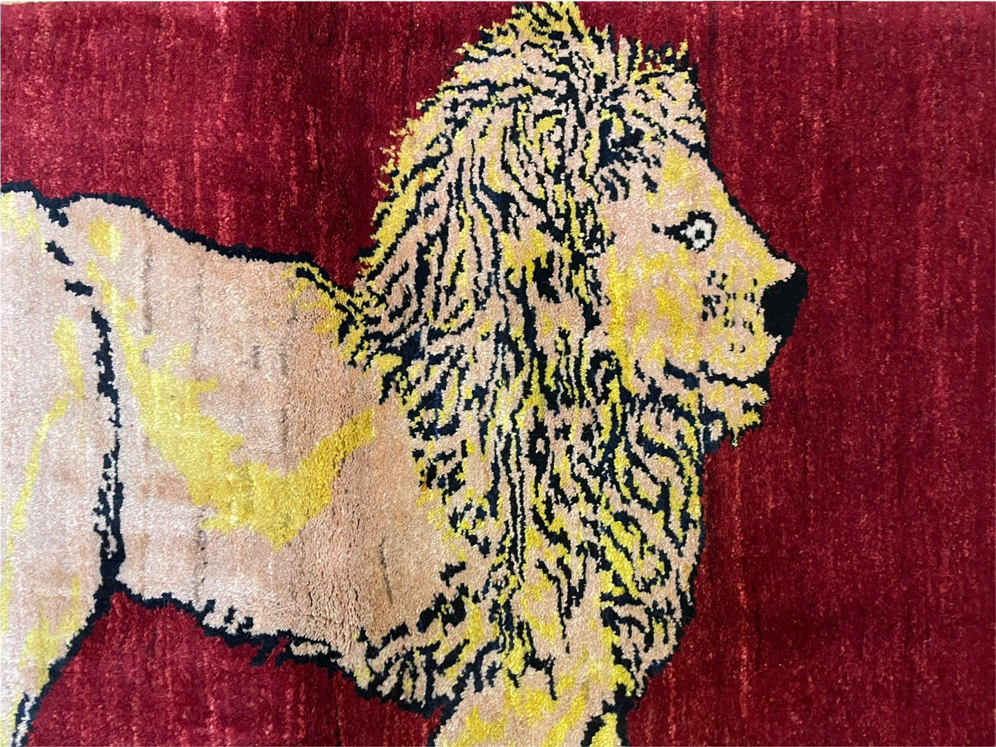 USED 3 X 5 Handmade New Vintage Rug Quality Wool Lion Red Veggy Dyes Hand-Knotted