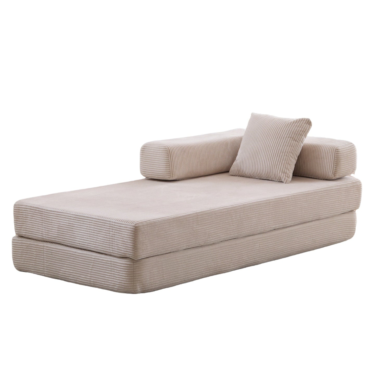 NEW Floor Compression Convertible Comfy Futon Lounge Sleeper Bed Floor Couch Sofa Bed with Pillow Back Support Armrest in Light Gray Corduroy Fabric