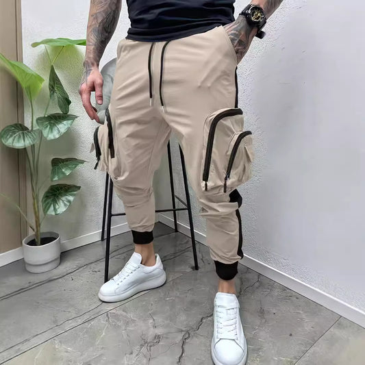 NEW Casual Zipper Multi-pocket Color Matching Tapered Overalls