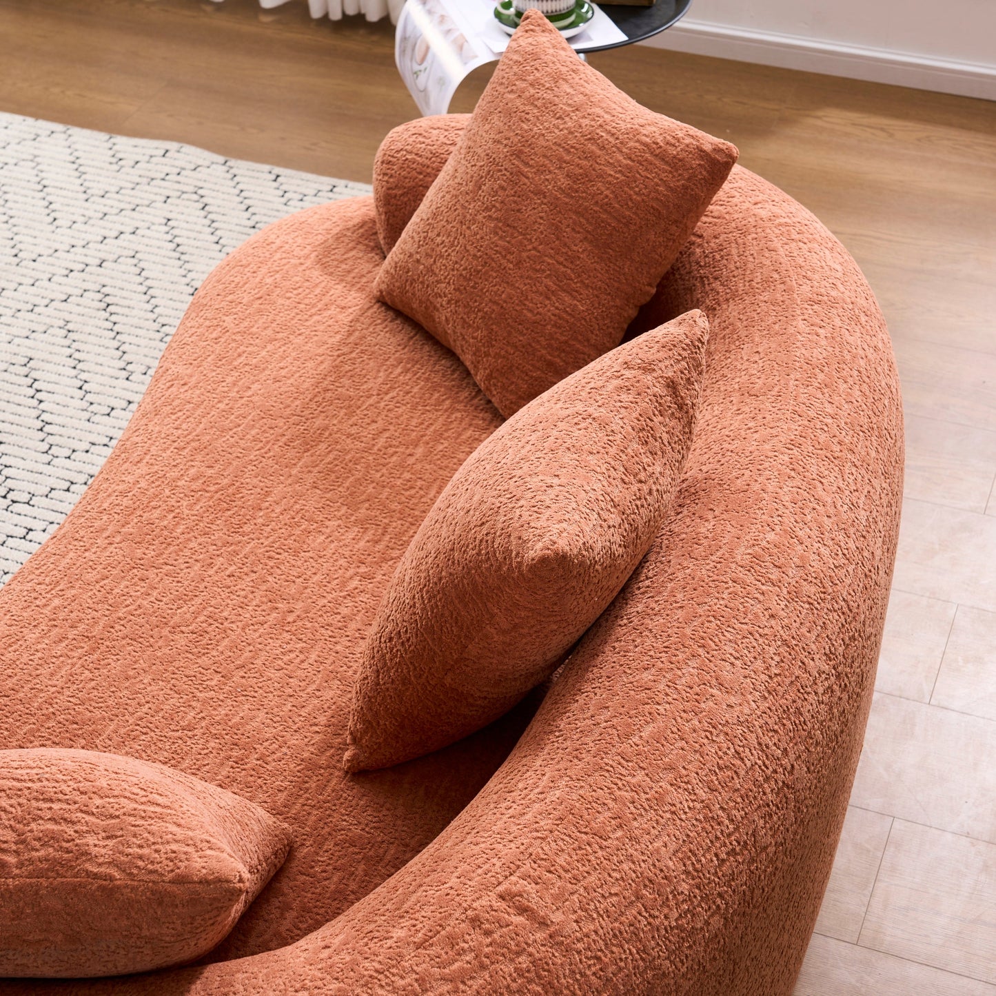 NEW LY-025S Coral Curved Loveseat Compressed Chenille Small Sofa with 3 Pillows