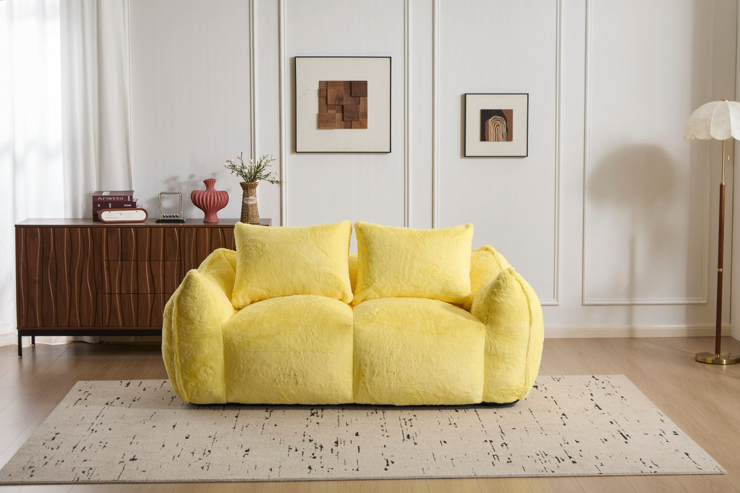 NEW Yellow Giant Bean Bag Couch Ultra Soft Fluffy Loveseat Bean Bag Sofa