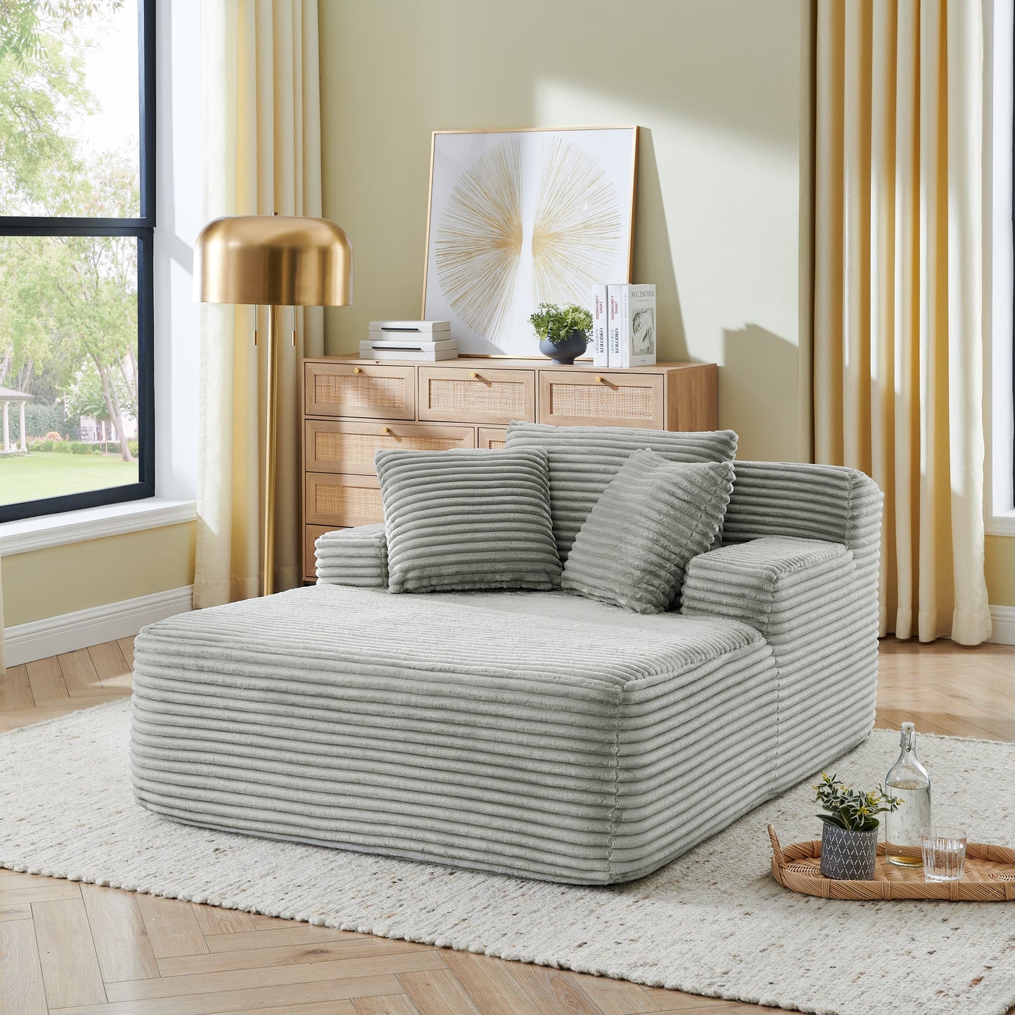 NEW Modern Velvet Single Lazy Sofa Lounge Chair with High-Density Foam in Gray