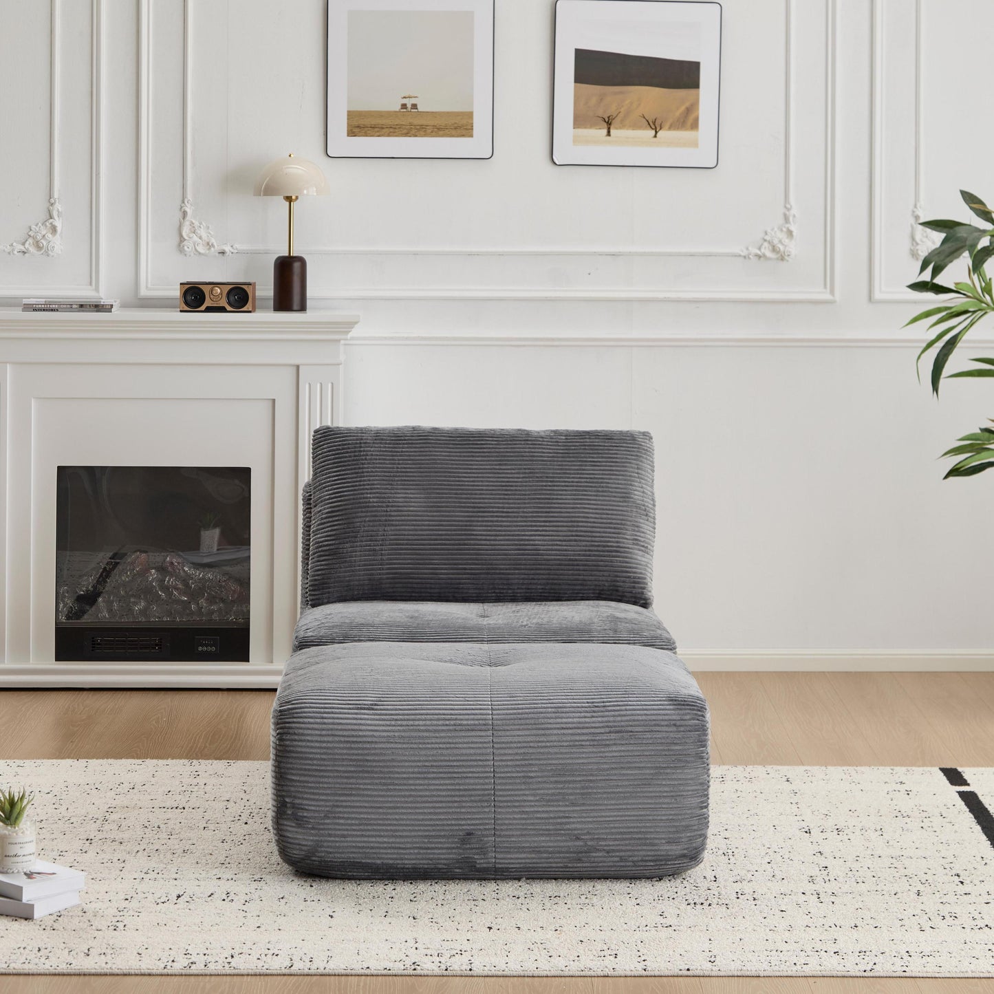 NEW Grey Single Corduroy Chaise Lounge Fabric Modern Memory Foam Compressed Sofa Cloud Modular Sectional Movable Ottoman
