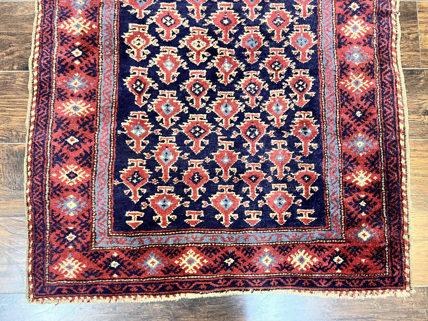 USED Turkish Sparta Rug 3x4, Allover Pattern, Navy Blue and Red, Antique Ispara Oriental Carpet 3 x 4, Small Turkish Handmade Vintage Wool Rug