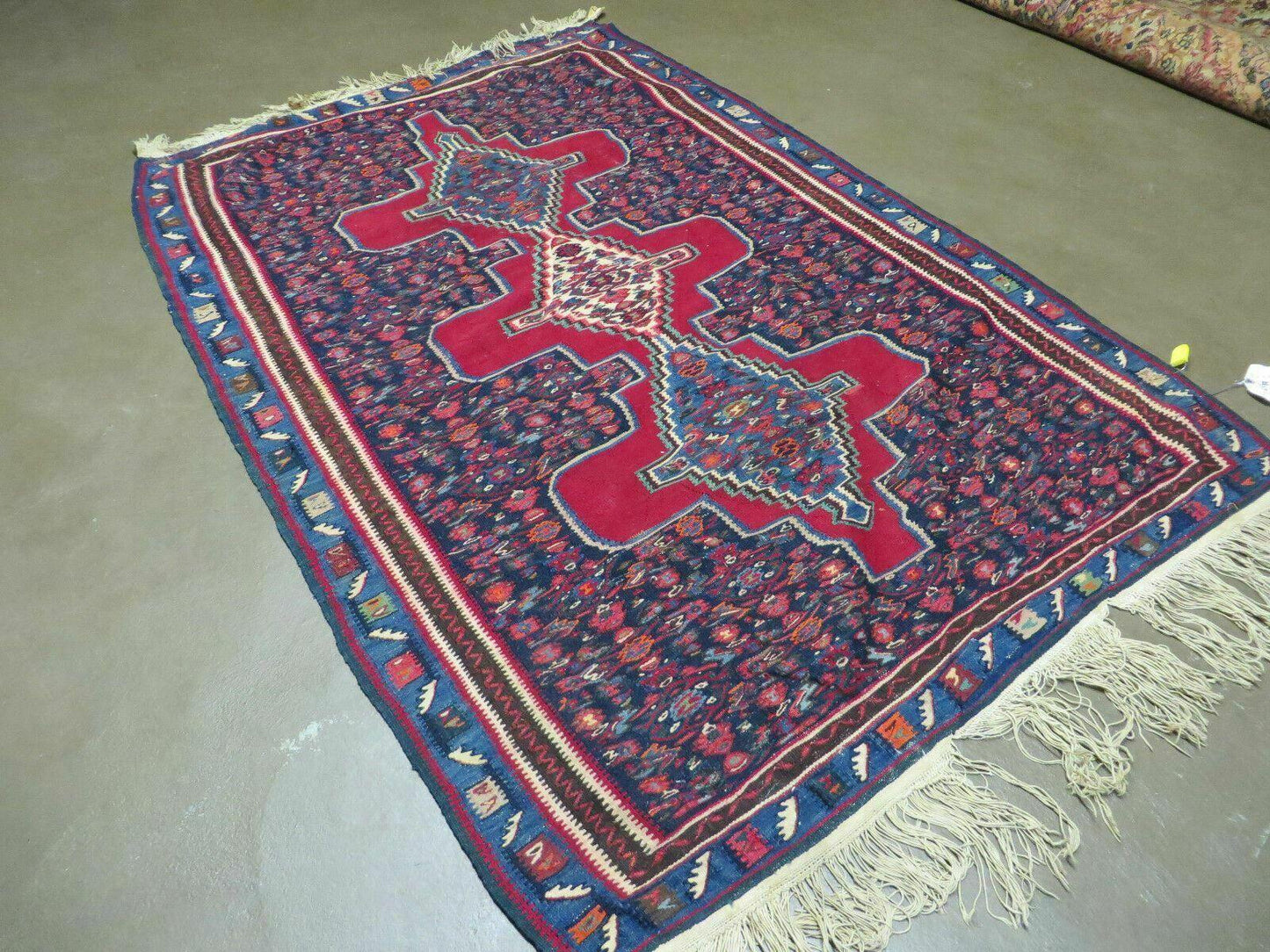 USED 4' X 5' Antique Handmade Turkish Wool Kilim Flat weave Rug Blanket Tribal