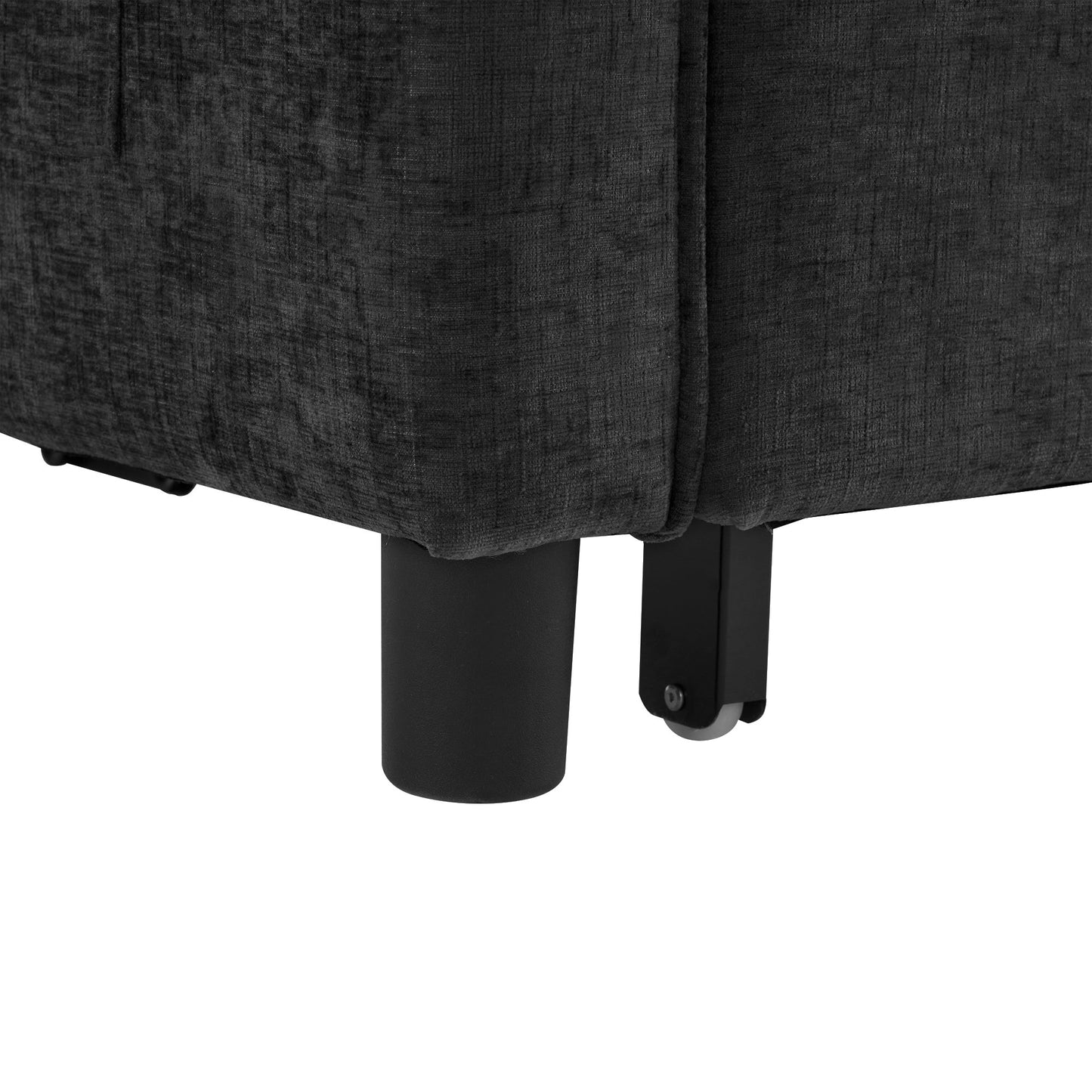 NEW Contemporary 56.9' Loveseat Sofa Bed Sleeper with Reversible Backrest, Side Pockets, USB Ports, Phone Holder, Black Chenille