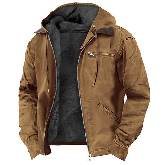 New Winter Hooded Coat With Pockets Fashion Warm Fleece Zip-up Jacket Casual Outwear Men's Clothing