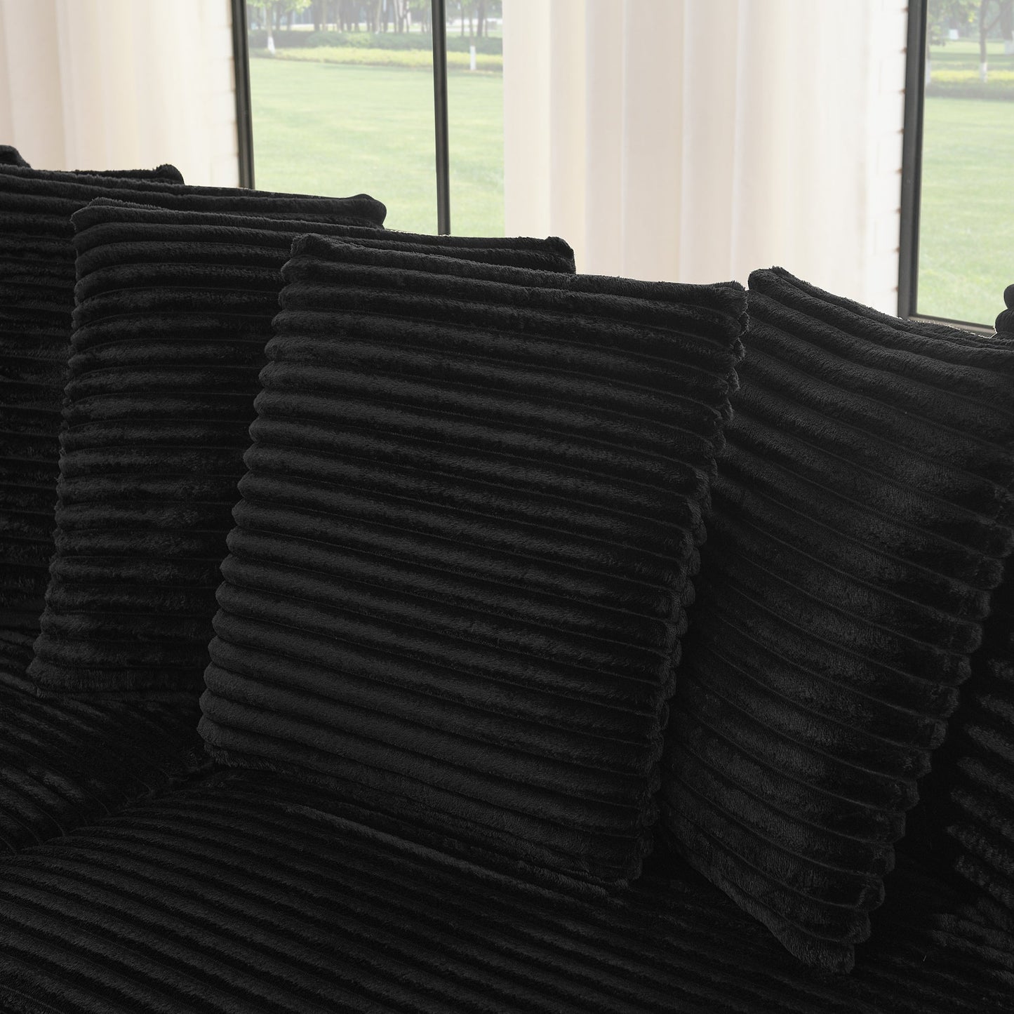 NEW Black Corduroy Tufted Upholstered L-Shaped Modular Convertible Sleeper Sectional Sofa Couch