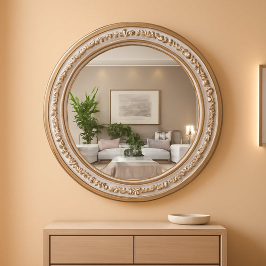 NEW 24 Inch Round Wood Bathroom Mirror Rustic Farmhouse Frame