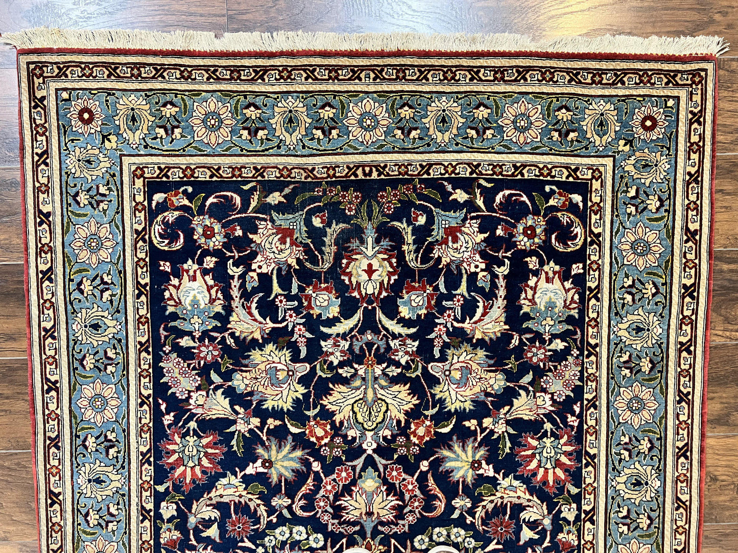USED Blue Persian Qum Rug 5x7, Very Fine and Wonderful Authentic Persian Carpet, Wool Hand Knotted Vintage Semi Antique Oriental Rug, Floral, Ghom Qom Rug