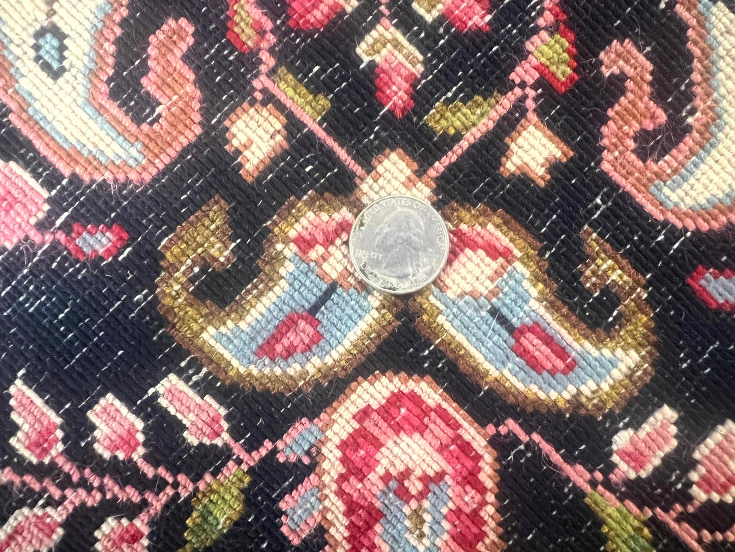 USED Antique Persian Kirman Rug 5x8, Floral Kirman, Midnight Blue/Black, Semi Open Field, Handmade Vintage Wool Carpet