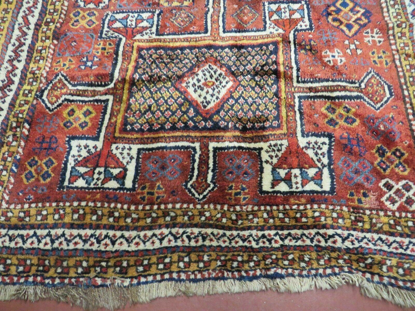 USED Antique Moroccan Runner Rug 4x9, Wide Runner, Hand Knotted Tribal Oriental Carpet, Hallway Rug, Geometric Medallions, Red, Bohemian Rug Nice
