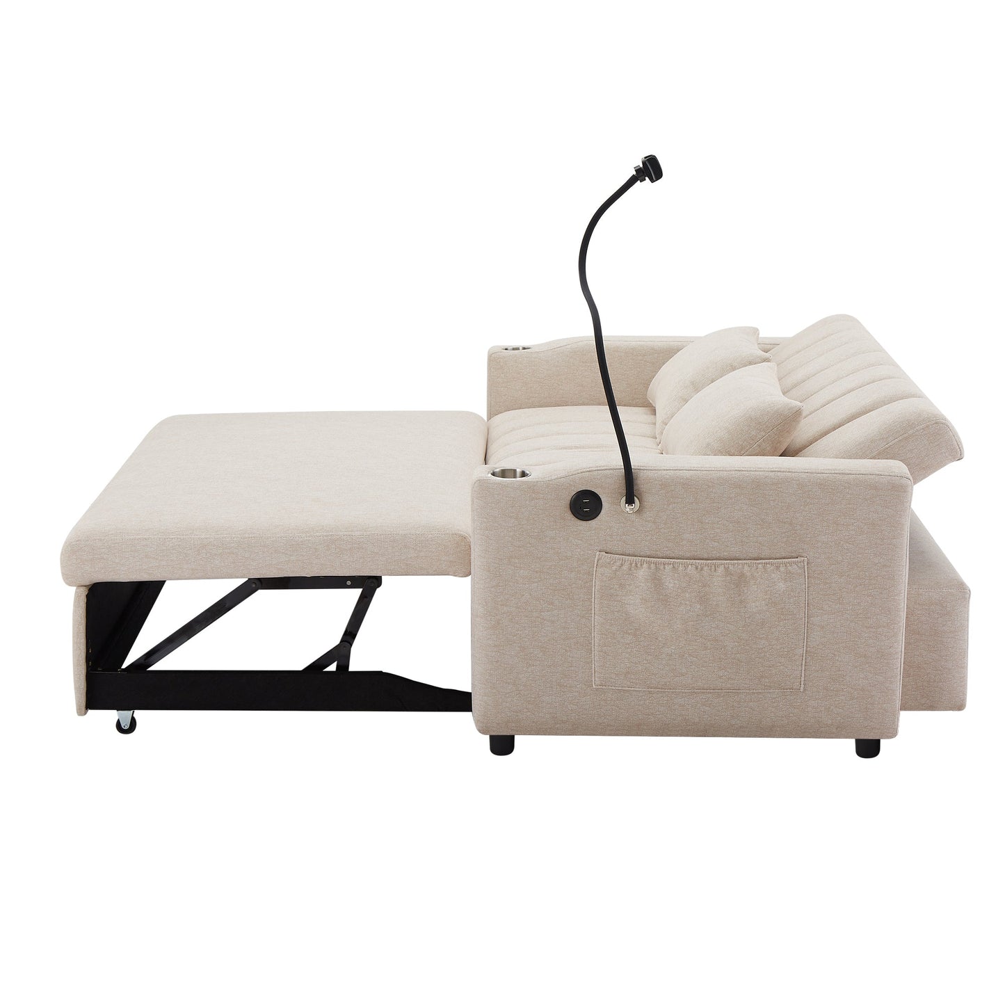 NEW Beige Bella Fabric Convertible Sofa Bed Loveseat