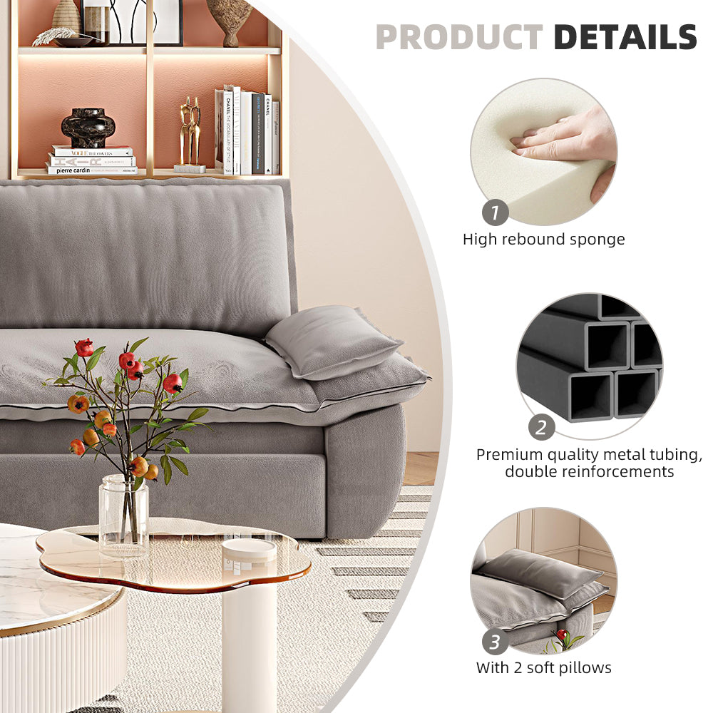 NEW Grey 73.2' Queen Pull Out Sofa Bed 3-in-1 Convertible Sleeper Sofa Multi-Functional Velvet Loveseat Bed