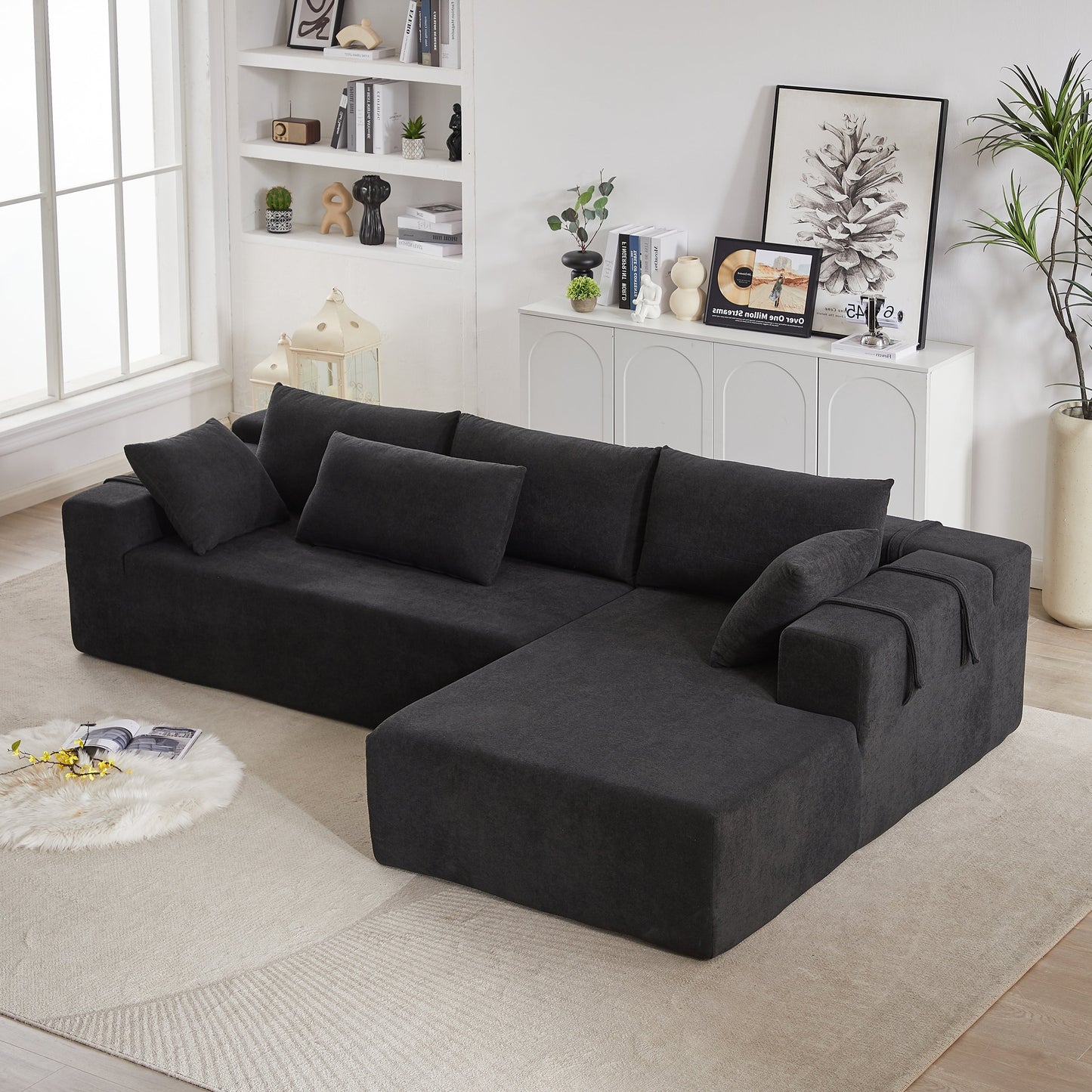 NEW Modern Chenille Upholstered Sectional Sofa Couch Set,Modular 108' L Shaped Sectional Living Room Sofa Set With 6 Pillows,Free Combination Sofa Couch for Living Room,Bedroom(Right Chaise)W834P240010