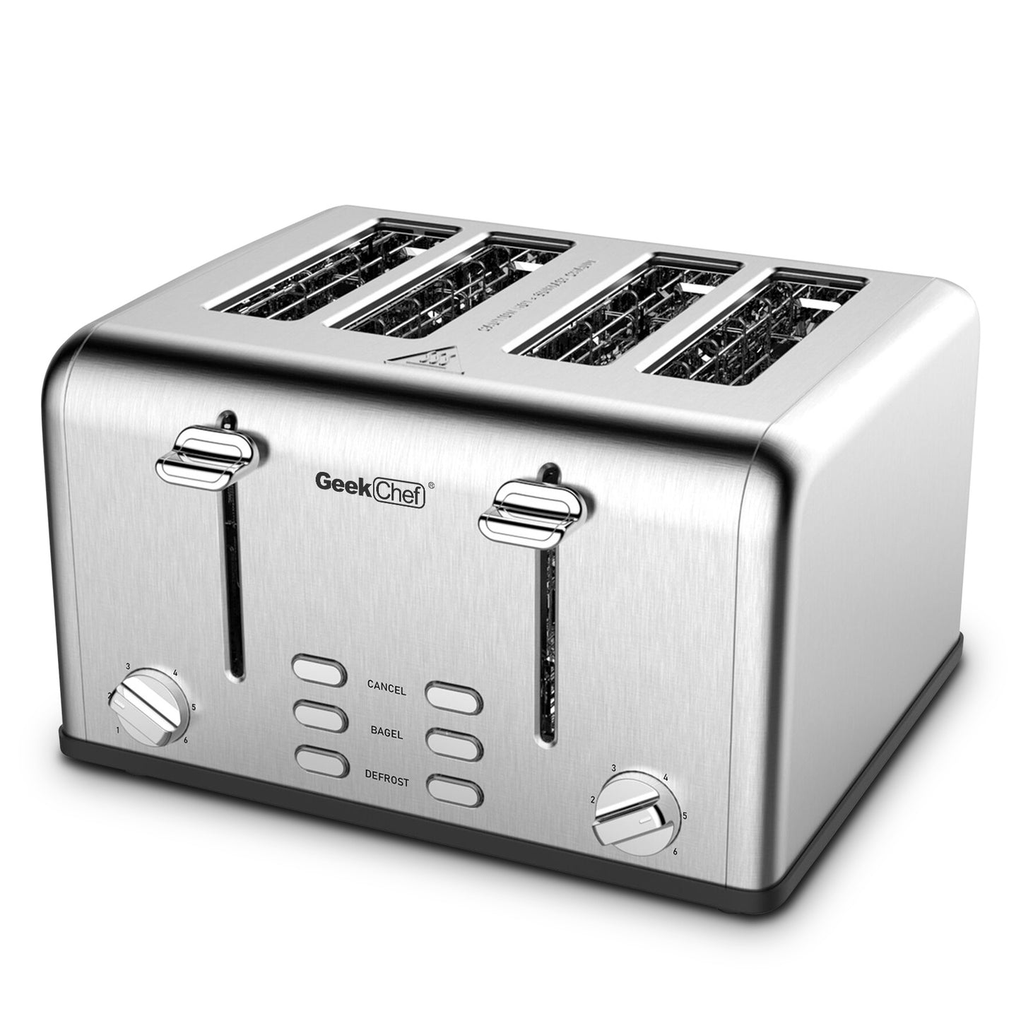 NEW 4 Slice Geek Chef Stainless Steel Extra-Wide Slot Dual Control Defrost Toaster