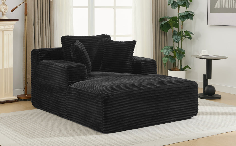 NEW Modern Black Corduroy Chaise Lounge Sofa Bed with Removable Pillows, 48.8' Upholstered Sleeper Sofa