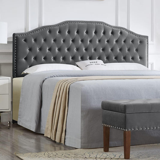 NEW Upholstered Tufted King Size Headboard with Nailhead Trim