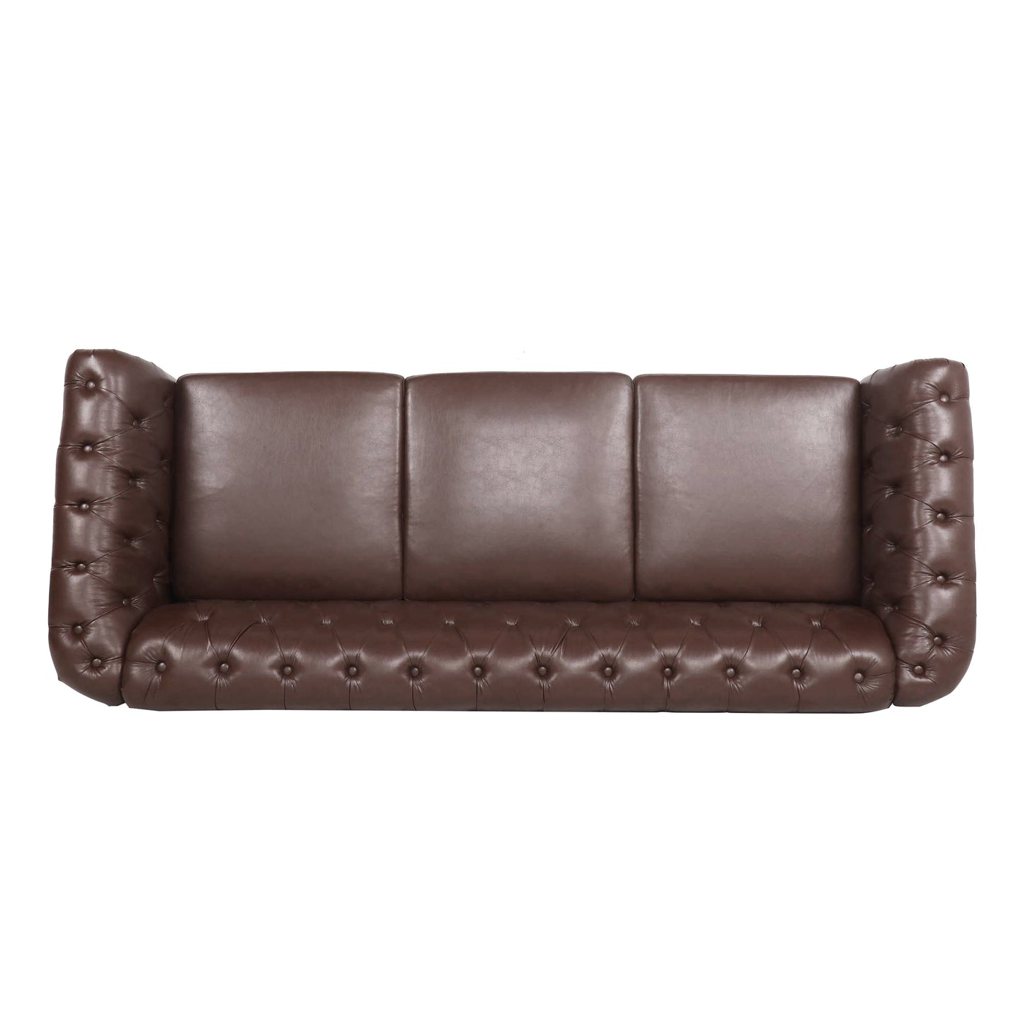 NEW Dark Brown PU Rolled Arm Chesterfield Three Seater Sofa