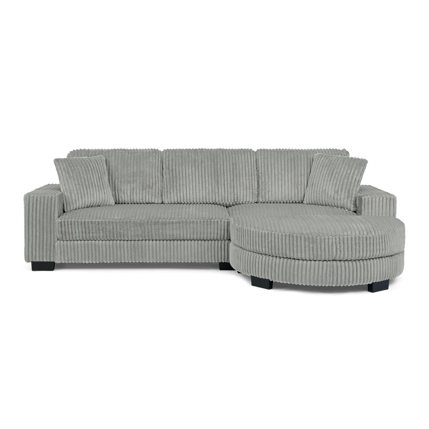 NEW Corduroy Tufted Upholstered Sleeper Sectional L-Shaped Modular Convertible Sofa with Arc-Shaped Footstool