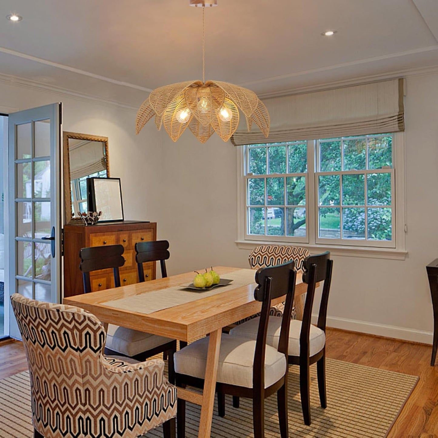 NEW Handwoven Rattan Chandelier 24 Inch Pendant Light Fixture