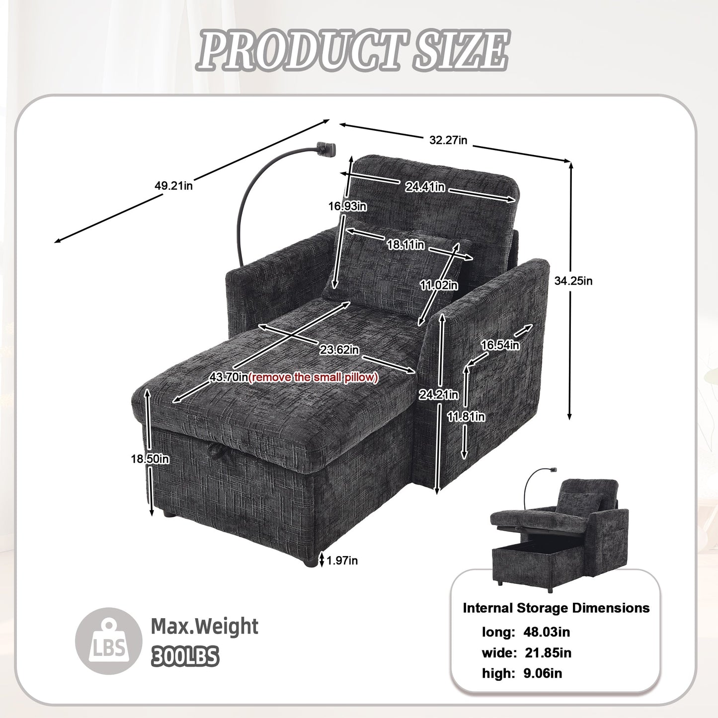 NEW Chenille Multifunctional Sofa Recliner with Storage Backrest and Cell Phone Bracket