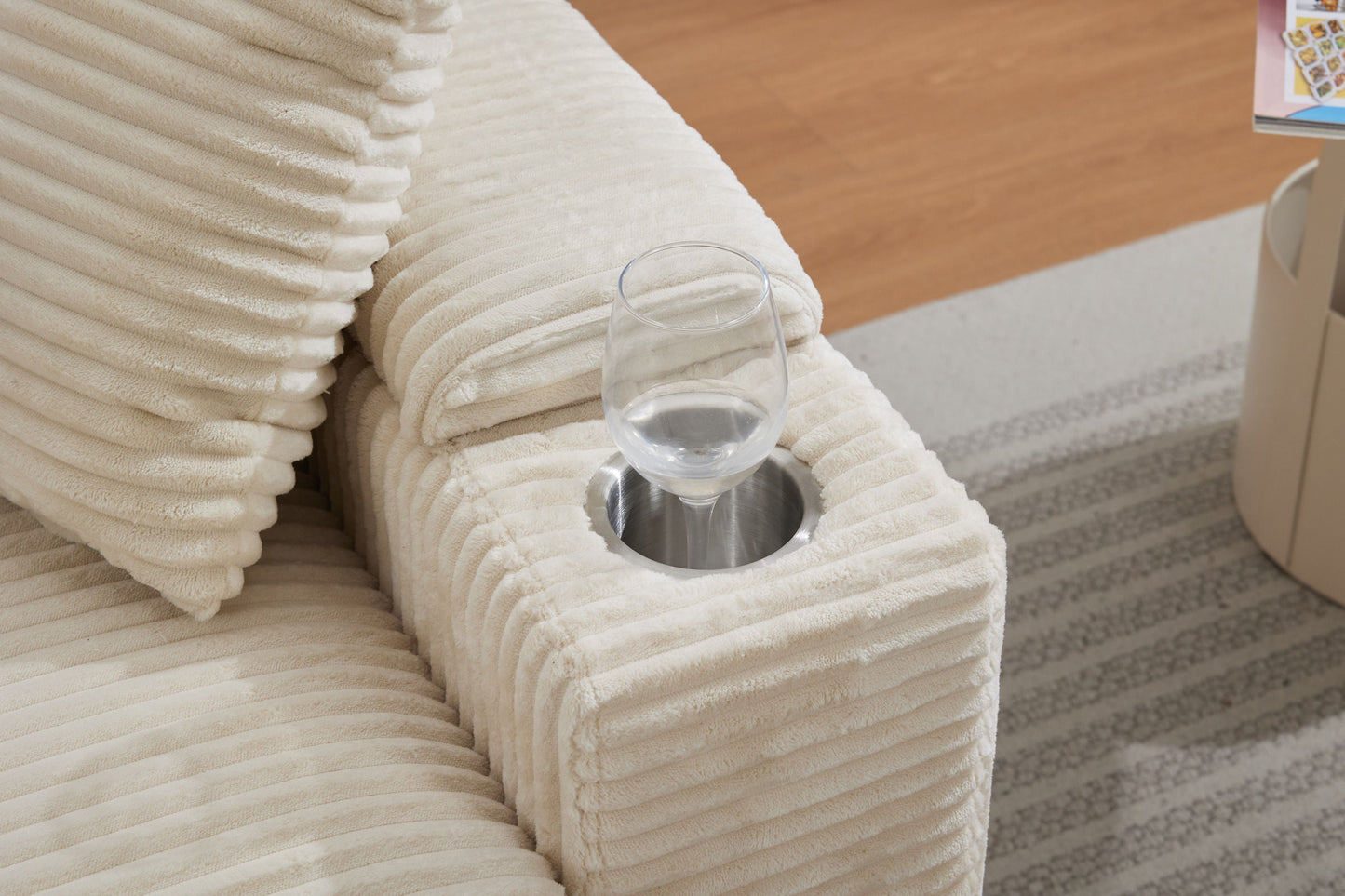 NEW Corduroy Beige Upholstered Chaise Lounge Sofa