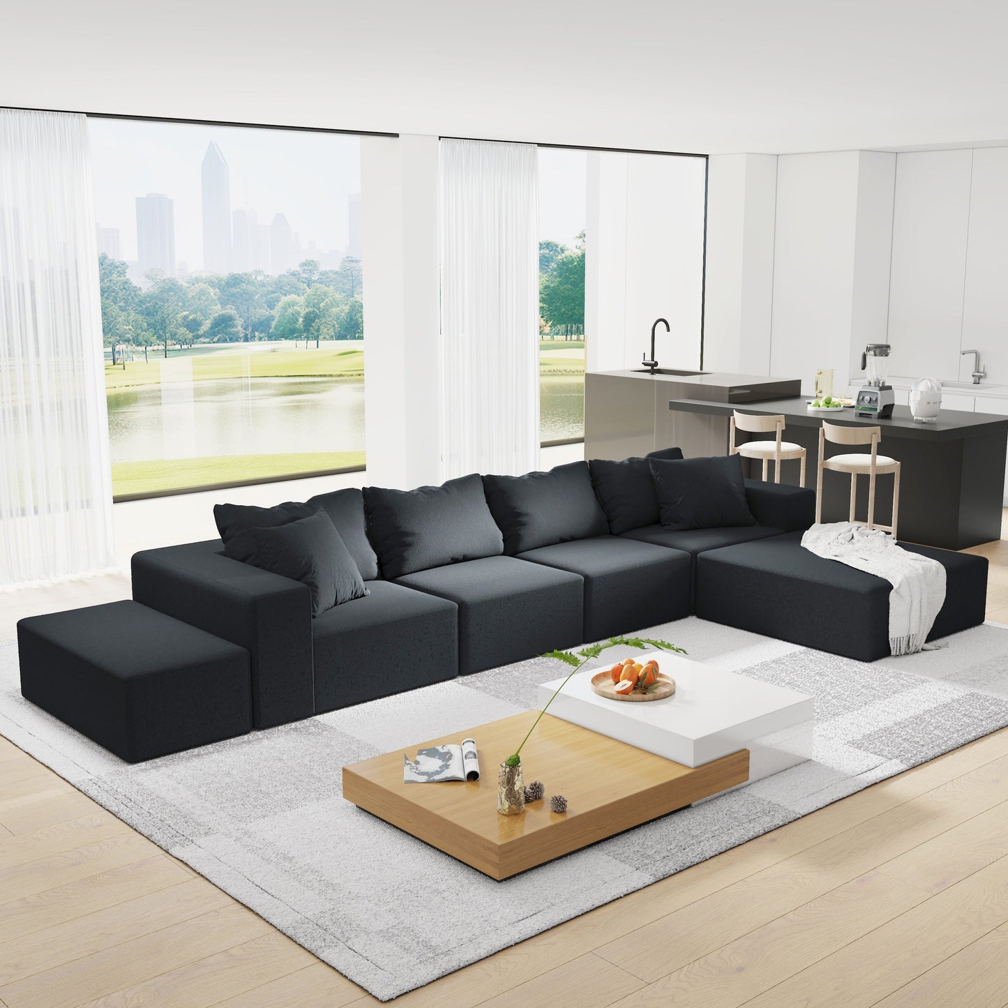 NEW Modern Upholstered Modular L-Shaped Sectional Sofa Couch Set Modular with 6 Pillows