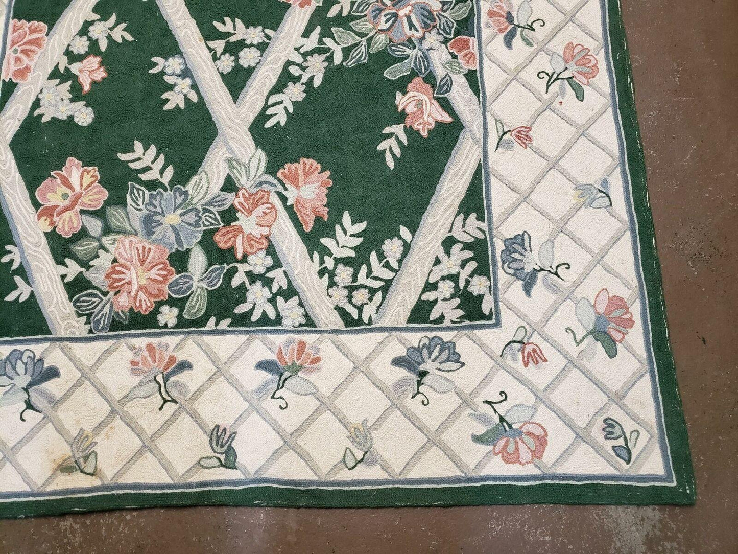 USED 3' 6" X 5' 6" Hand Stitched Indian Wool Rug with Backing Green Beige