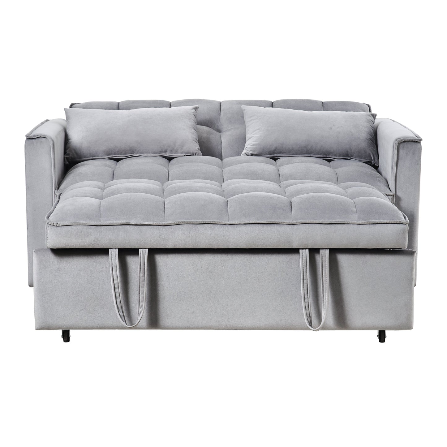 NEW 3 in 1 Convertible Sleeper Sofa Bed,  Modern Pull Out Couch Bed, Adjustable Backrest, Velvet Loveseat Futon Sofa with Pillows & Pockets for Living Room Apartment, Grey