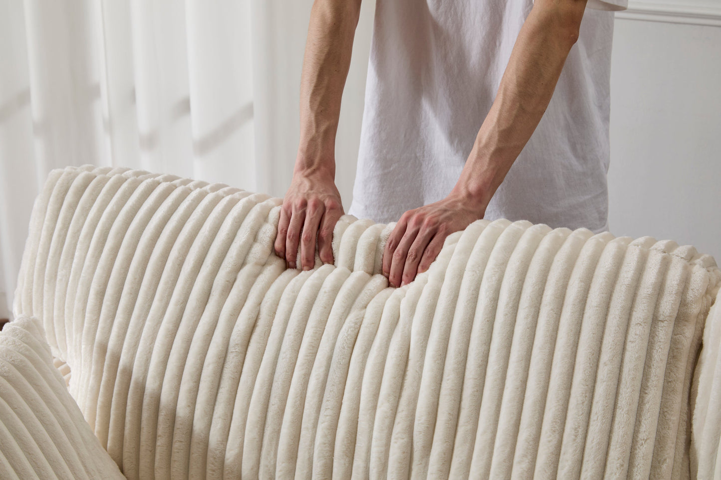 NEW Double Chaise Lounge Chair Indoor,Oversized Upholstered Sleeper Cloud Couch,Deep Seat Luxury Sofa Bed,Sectional Sofa Chaise Love-seat,Corduroy Reading Chair for Living Room,No Assembly Required,White