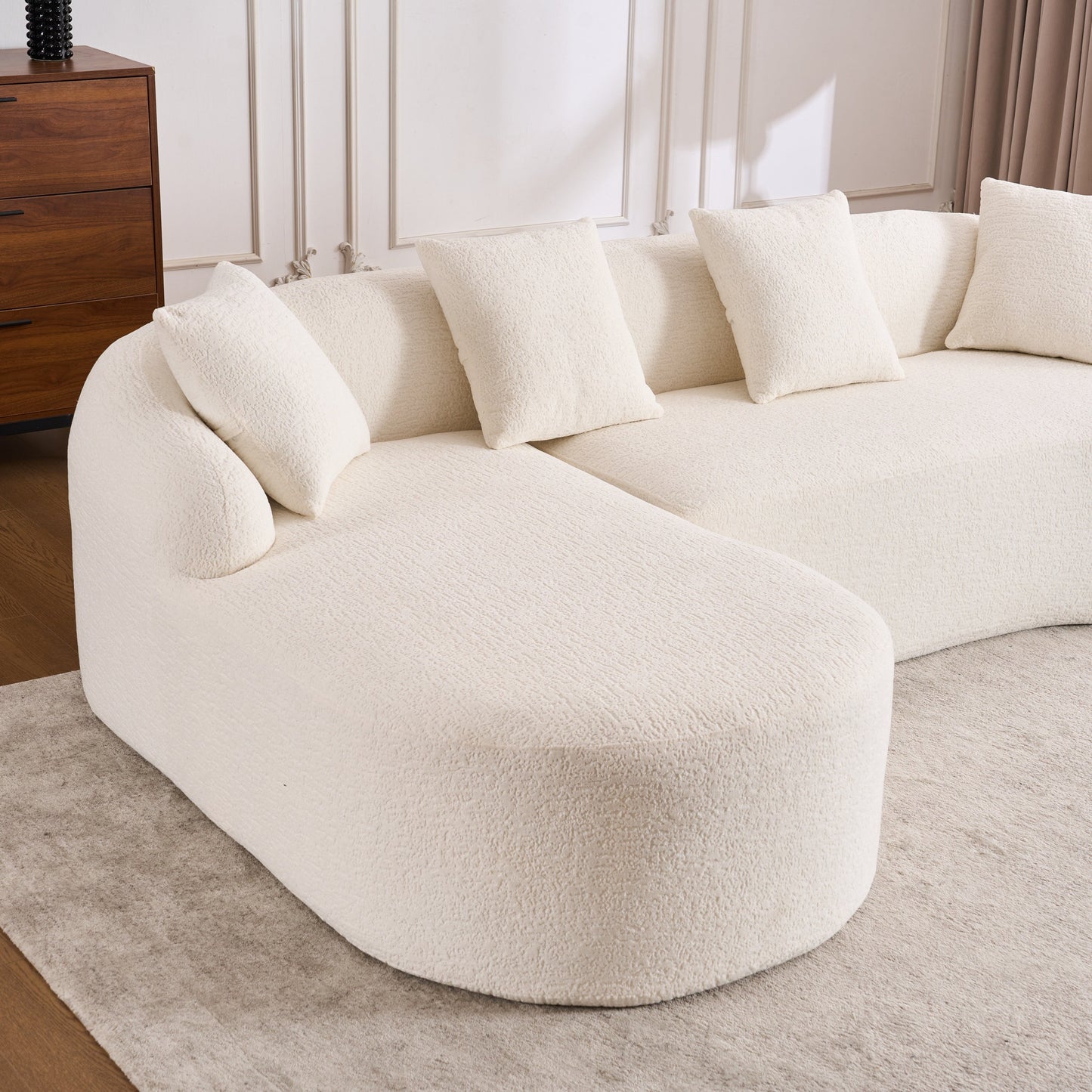 NEW Boneless L-Shape Sectional Sofa White Modular Chenille Compression 30D High-Density Foam Minimalist Modular Couch Sleeper with Curved Chaise