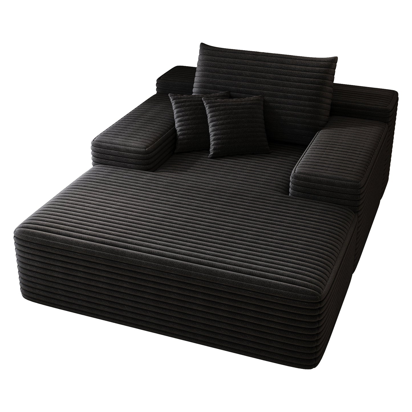 NEW Modern Black Plush Corduroy Fabric Sofa Bed Lounger