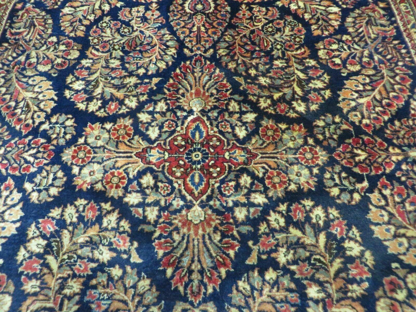 USED Antique Persian Sarouk Rug 4x6, Hand Knotted 1920s Oriental Carpet 4 x 6 ft, Navy Blue and Red Wool Rug, Handmade Floral Allover Persian Area Rug