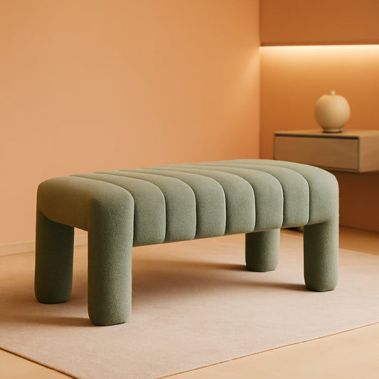 NEW 42.5 Inches Upholstered Ottoman Bench Boucle Fabric