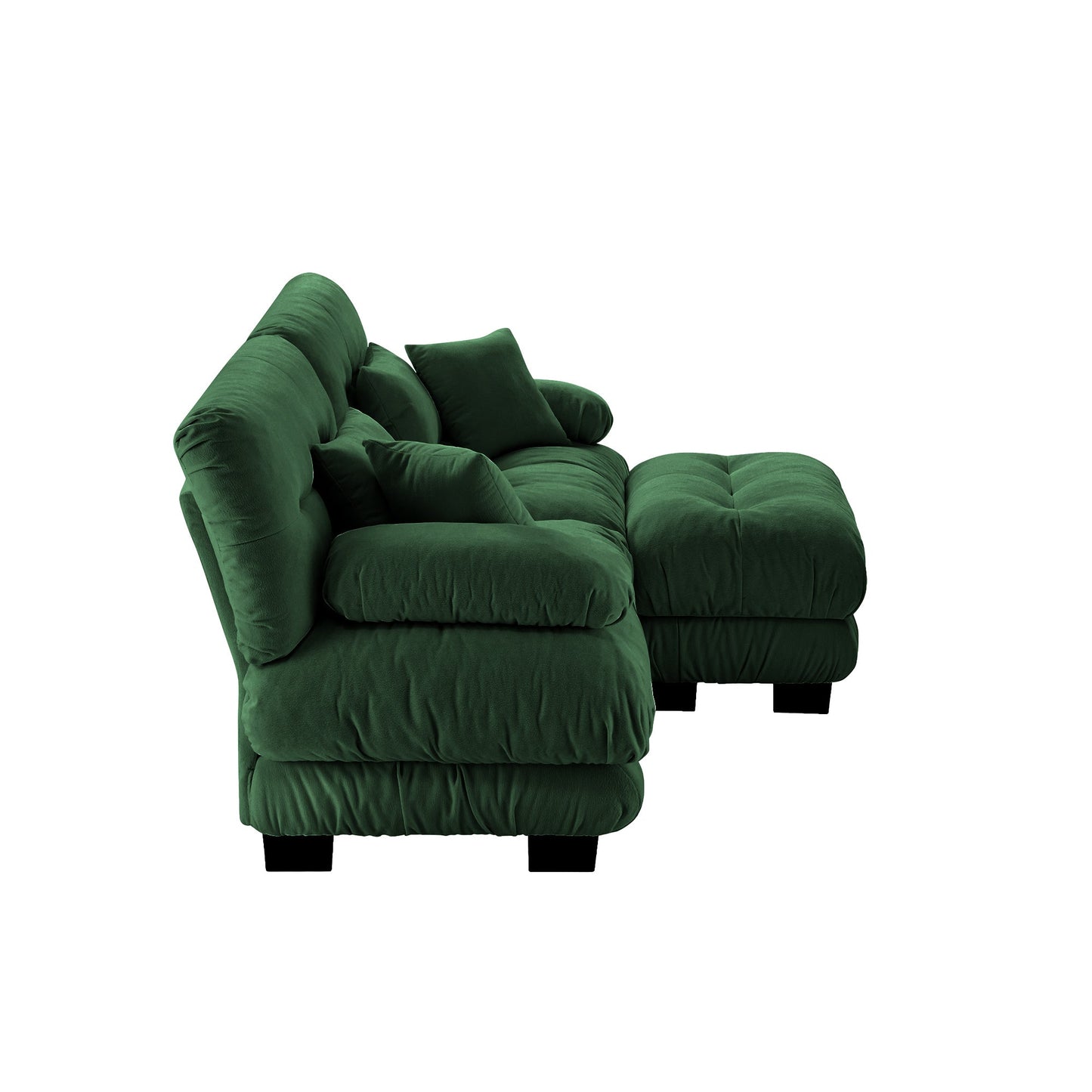 NEW Cloud Couch Sectional Sofa for Living Room, Chenille 2 Seater Sofa with 2 Lumbar pillows and 2 throw pillows , Upholstered Wide Arm Sofa with Convertible Ottoman,Chenille Green