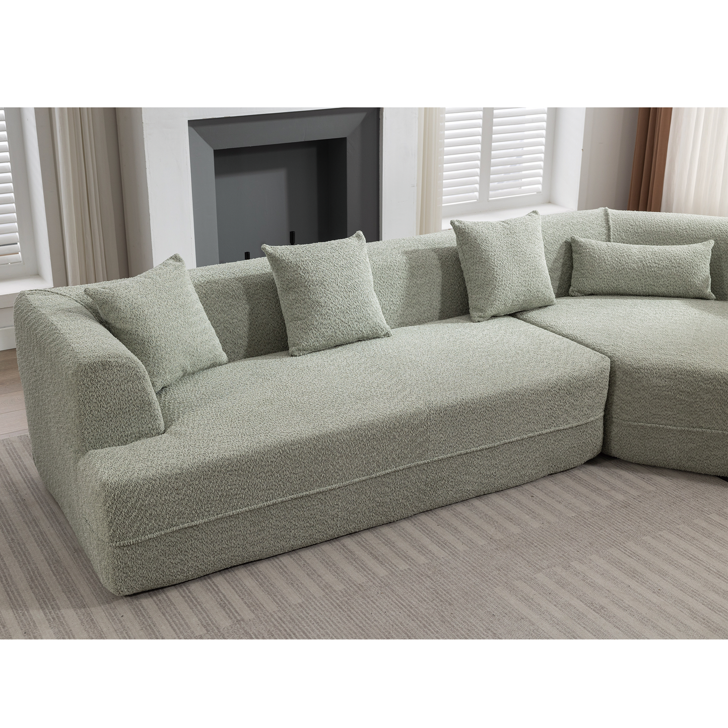NEW Modern Green Round Fiber Fabric Modular Sectional Sofa