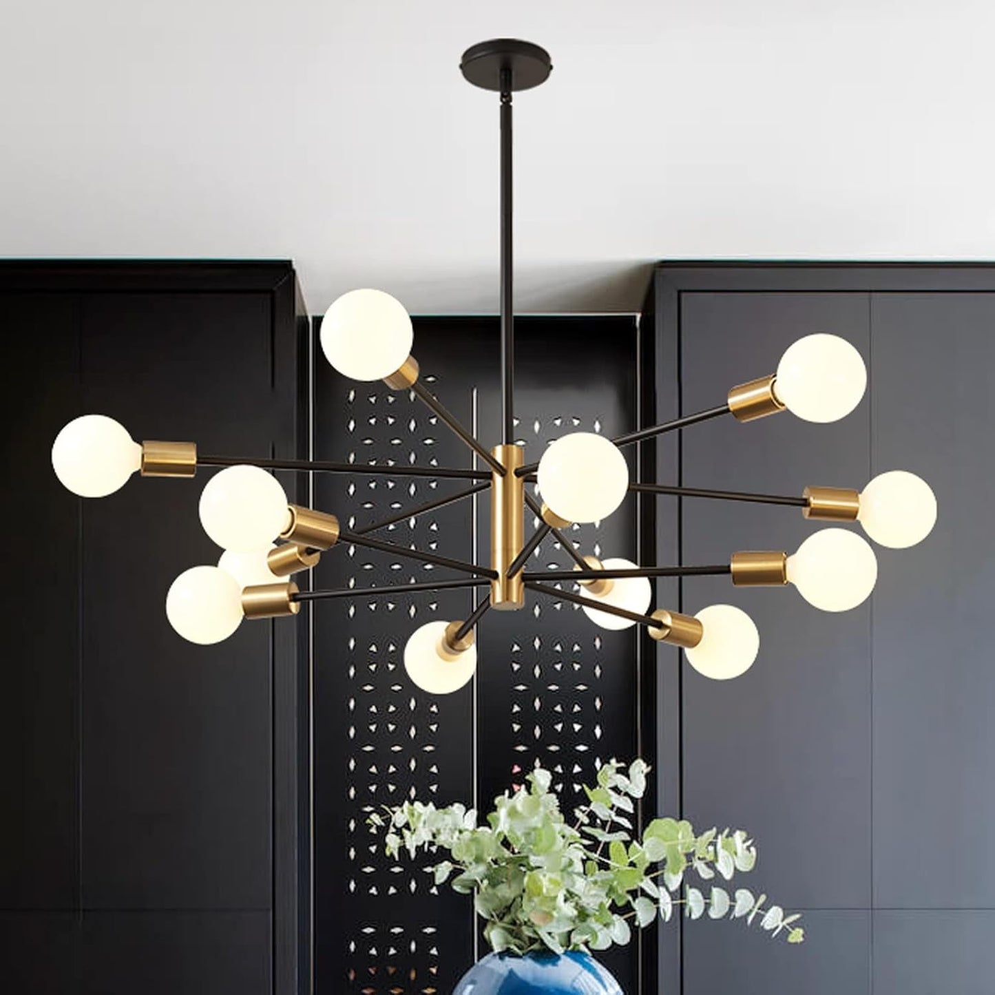 NEW Gold Black Sputnik Chandelier 12 Light With Adjustable Height