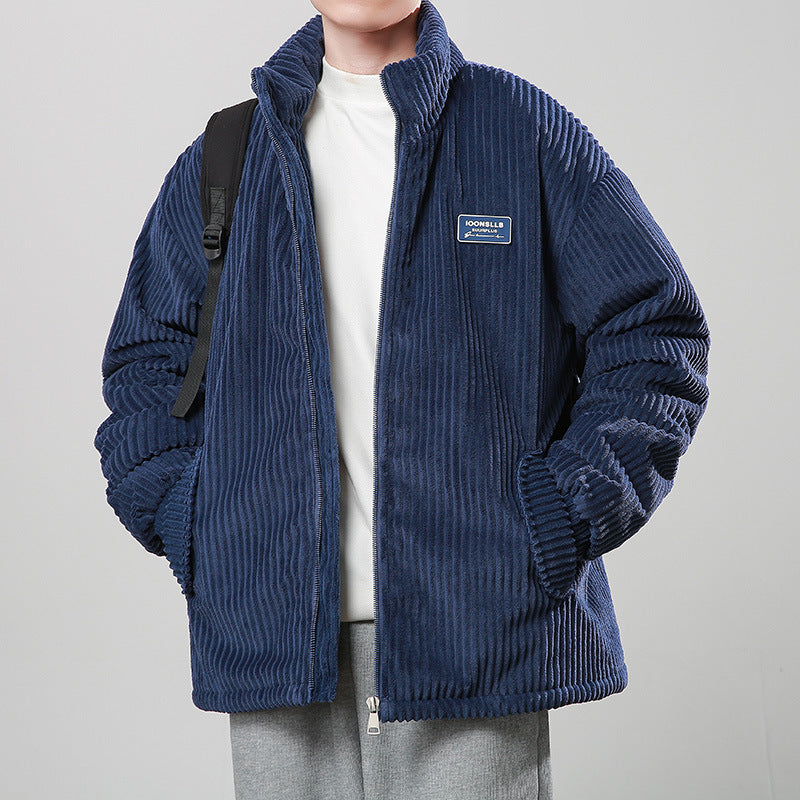 New Winter Corduroy Cotton-padded Coat Warm Stand Collar Zipper Jacket Casual Outdoor Streetwear Men's Clothing