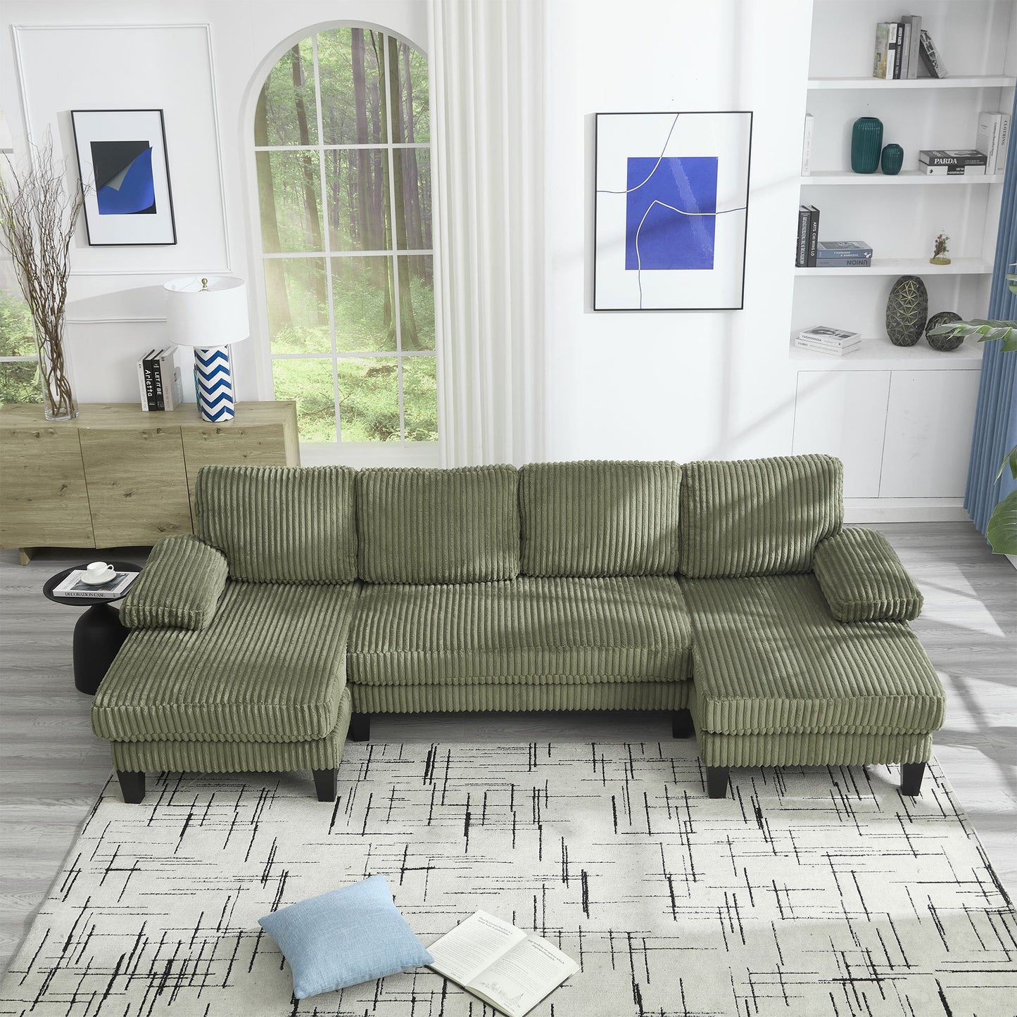 NEW VIDEO provided][New]U-Shaped Couch with Oversized Seat,4-Seat Sofa  with Double Chaise,Comfortable and spacious indoor furniture for Living Room,Apartment