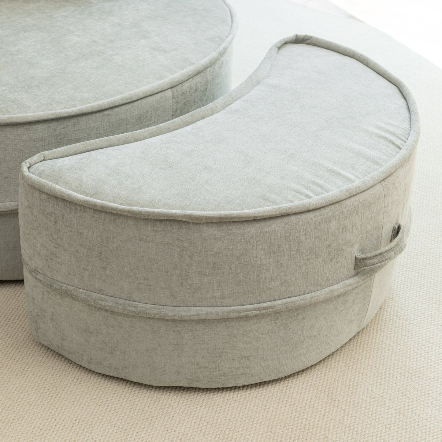 NEW Modern Oversized Blue Round Barrel Accent Chair with Ottoman - Velvet Upholstered Lounge Armchair with 5 Pillows for Living Room or Bedroom