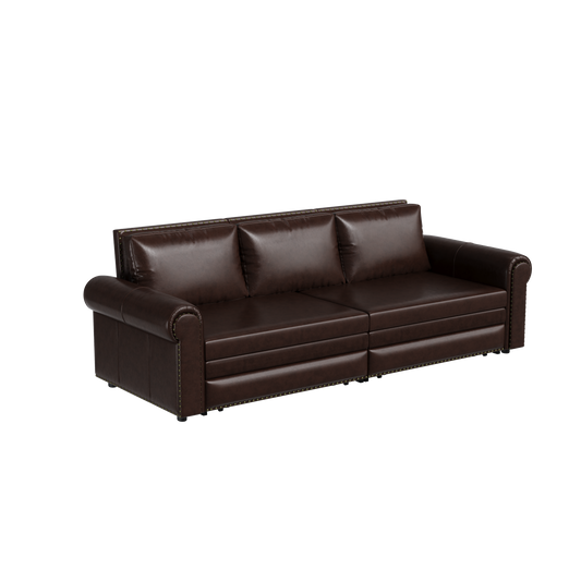 NEW 93.7 ' Pull Out Sofa Bed, 3-in-1 Faux Leather Convertible Sleeper Sofa with Nailhead Trim & Rolled Arm,Multi-Functional Sofa Bed for Living Room,Bedroom,Apartment,Office