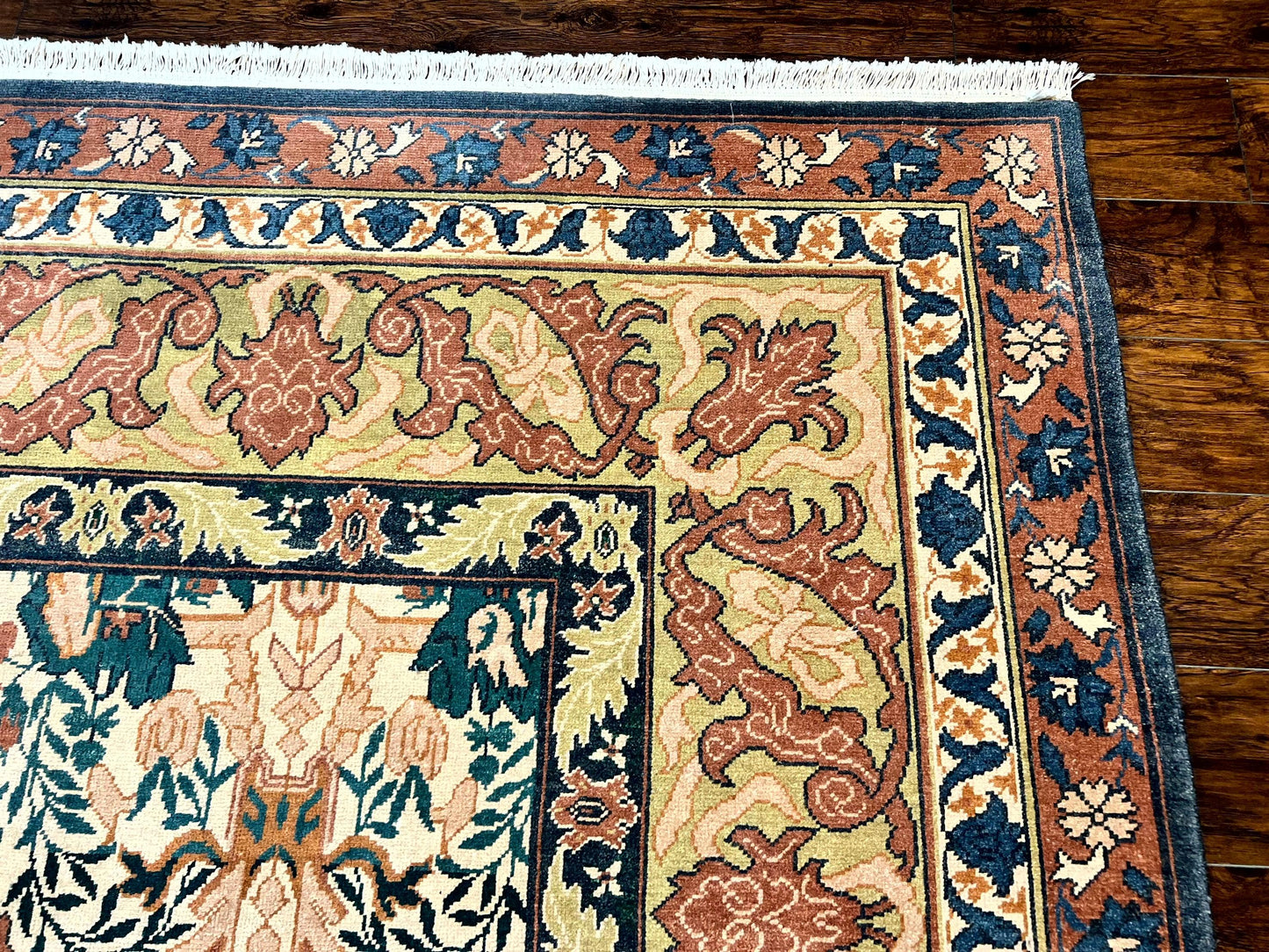 USED 10x13 Wool Rug, Floral Pattern, Birds, Handmade Vintage Carpet, Couristan Rug, Beige